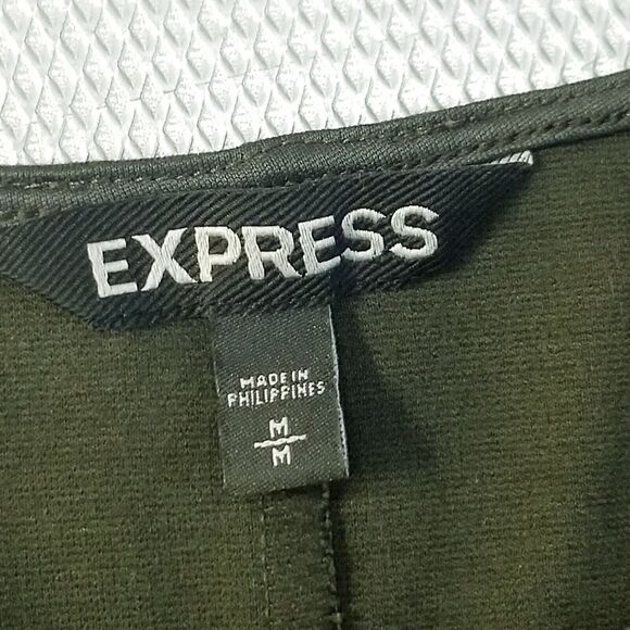 Express Medium Sheath Dress Double Zip Olive Green Ponte Knit 3/4 Sleeve Edgy - Picture 6 of 9